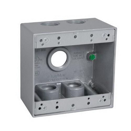 1/2" Metallic Weatherproof Box, 3 Hole, Double Gang